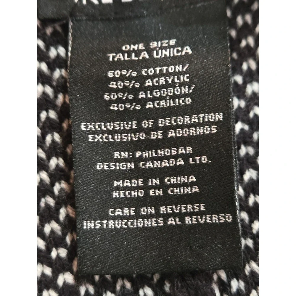Ike Behar Knit Cape Ruana Black Cream Geometric Open Front Poncho Wrap One Size